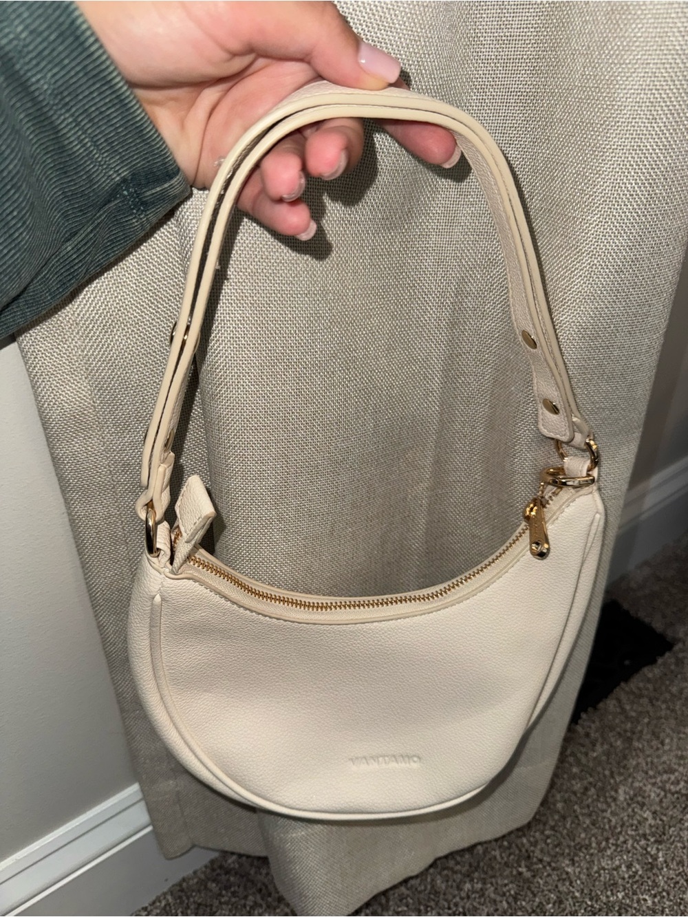 Cream Shoulder Bag – Small Crescent Moon Shaped Purse